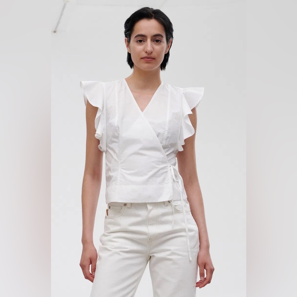 NWOT Ganni Cotton Poplin Butterfly Wrap Top White XS